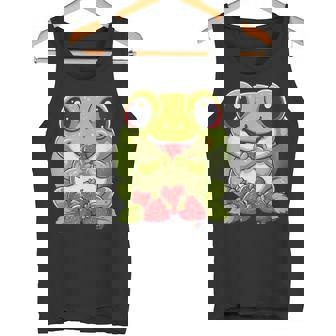 いちごカエル 図面 アートワーク いちご 動物 アート タンクトップ - Kawaiitshirt