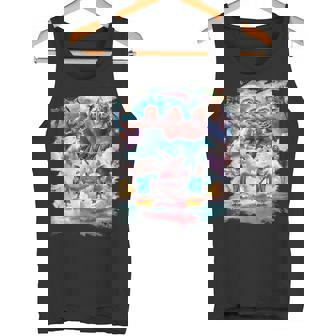 アロハ バーガー 猫 & ピザ ナマケモノ ユニコーン タンクトップ - Kawaiitshirt