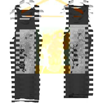 ゴッホ ひまわり 面白い 猫 アート 絵画 タンクトップ - Kawaiitshirt