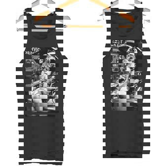 セクシーガールグラフィックtシャツ セクシーブロンドメカニックピンナップガールbw タンクトップ - Kawaiitshirt