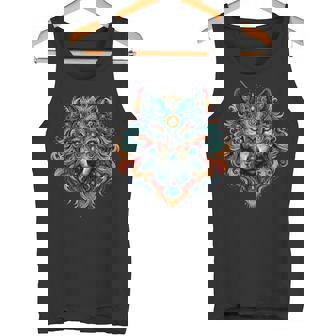 フラクタル スピリット アニマル オオカミ サイケデリック タンクトップ - Kawaiitshirt