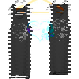 ブルーティールパープル ドッグママと足跡プリント ハート 犬 ママ タンクトップ - Kawaiitshirt