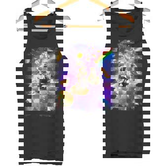 虹銀河のホットドッグに乗る宇宙の猫 タンクトップ - Kawaiitshirt