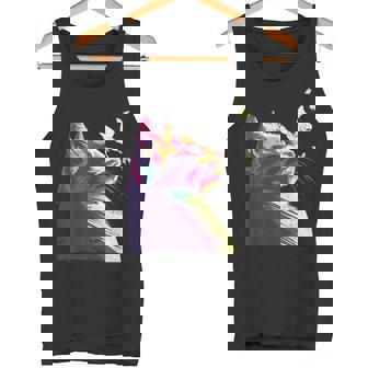 蝶と美しいカラフルな猫、パープル タンクトップ - Kawaiitshirt