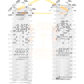 Blessed Gym Jesus Christian Workout Dumbbell Cross Barbell Tank Top | Mazezy