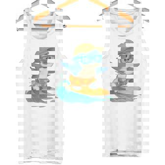 Blue Penguin Surfer Riding a Wave Cute Summer Tank Top | Mazezy