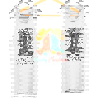 Country Western Christmas Howdy Cowboy Boots Holiday Tank Top | Mazezy