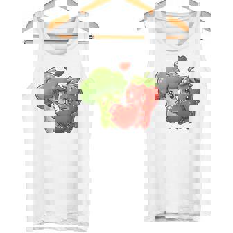 Cute Broccoli And Strawberry Vegan Valentine Couple Tank Top | Mazezy