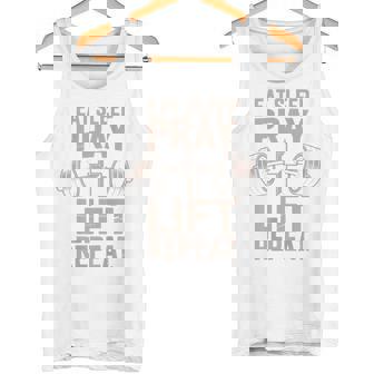 Eat Sleep Lift Repeat Christian Workout Dumbbell Cross Tank Top | Mazezy