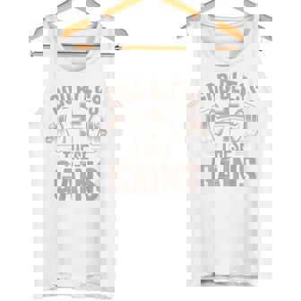 God Bless These Gains Jesus Christian Workout Barbell Cross Tank Top | Mazezy