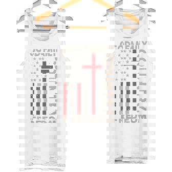 God Family Country Freedom On-Back Patriotic Christ USA Flag Tank Top | Mazezy