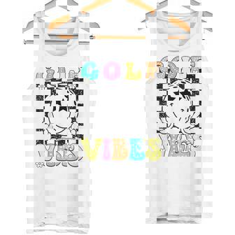 Golf Vibes Golf Retro Groovy Smile Face Checkered Tank Top | Mazezy