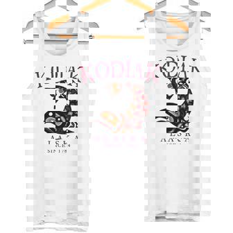 Kodiak Alaska Salmon Art Since 1784 Arched Burgundy Letters Tank Top | Mazezy