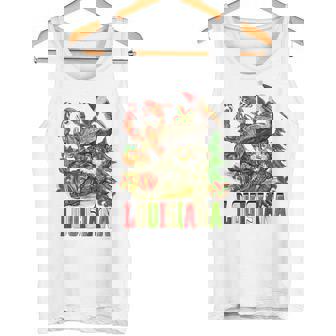 Louisiana Christmas Bayou Gator Santa Hat Holiday Tank Top | Mazezy