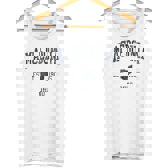 Macedonia OH JN1 Vintage Athletic Blue Tank Top | Mazezy