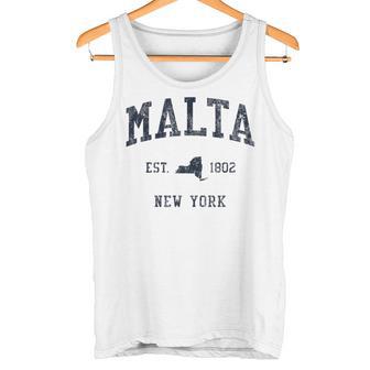 Malta NY JN1 Vintage Athletic Blue Tank Top | Mazezy