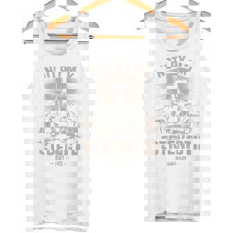 Not My By Strength But His Gym Jesus Christ Cross Dumbbell Tank Top | Mazezy