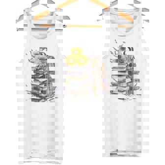 Plaid Backpack With Books And Flowers T Shirt Tank Top | Mazezy