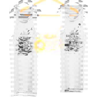 Porcelain Teacup With Lavender Tea And Sunflower T Shirt Tank Top | Mazezy