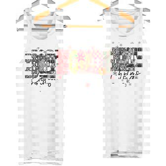 Retro Howdy Christmas Western Cowboy Boots Checkered Plaid Tank Top | Mazezy