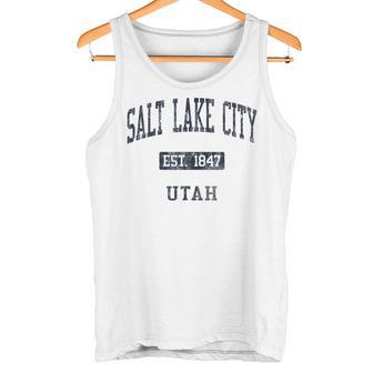 Salt Lake City UT JN4 Vintage Athletic Blue Tank Top | Mazezy