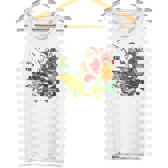 Santa Riding Bass Fish Christmas Pajama Youth Boy Toddler Tank Top | Mazezy