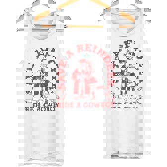 Save Reindeer Santa Ride Cowboy Christmas Country Western Tank Top | Mazezy