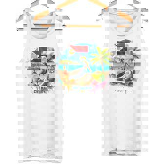 Sint Maarten Flag Pelican Rum Beach Coconut Island Souvenirs Tank Top | Mazezy