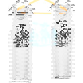 Vintage Heeler UFO Western Cowboy Australian Cattle Dog Dad Tank Top | Mazezy