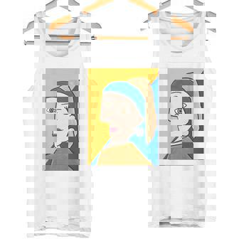 《バックプリント・背中側》【ピカソ風】真珠の耳飾りの少女／フェルメール（パロディ）【世界の名画】面白い タンクトップ - Kawaiitshirt