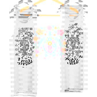 かわいいウミガメオーストラリア、楽しいトロピカルフラワーとハート タンクトップ - Kawaiitshirt