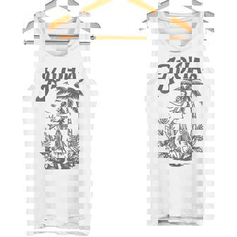 アロハ レトロ ハワイ ヤシの木 ルアウ ダンサー シルエット トロピカル タンクトップ - Kawaiitshirt