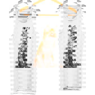 キツネ アニマル柄 モチーフ 抽象 イラスト 描画 狐 タンクトップ - Kawaiitshirt