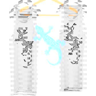 トライバル バティック パターン ヤモリトカゲ デニムブルーtシャツ タンクトップ - Kawaiitshirt