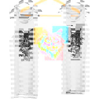 ペイントされた猫の顔 カラフル レインボー アートデザイン ギフトに最適 タンクトップ - Kawaiitshirt