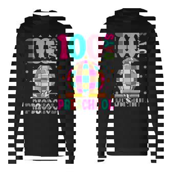 100 Days Preschool Pencil 100th Day Of School Retro Disco Long Sleeve T-Shirt | Mazezy