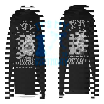 10Th Birthday Coquette Bow Disco Ball 10 Year Old Birthday Long Sleeve T-Shirt | Seseable FR