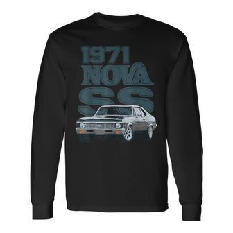 1971 71 Chevys Nova 2 Classic Car Old School Muscle Car Long Sleeve T-Shirt - Thegiftio UK