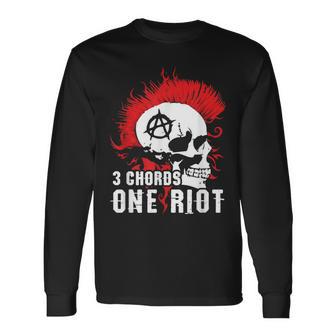 3 Acordes One Riot Punkkull Con Anarchy Mohawk Camiseta de manga larga - Regaloses