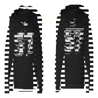 57 番 野球スタイル ヴィンテージホワイト 長袖Tシャツ - Kawaiitshirt
