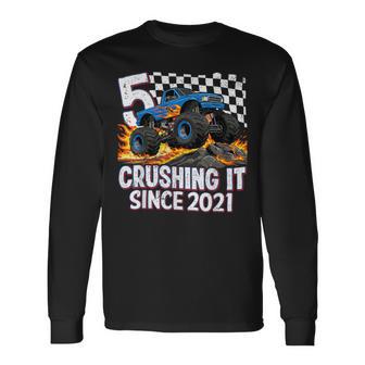 5Th Birthday Monster Truck 5 Year Old Boys Party Born 2021 Long Sleeve T-Shirt - Thegiftio UK