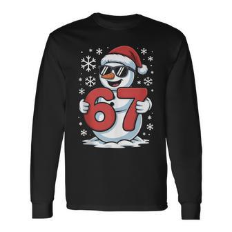6 7 Snowman Christmas Pajamas 67 Meme Six Seven Bruh Long Sleeve T-Shirt - Monsterry
