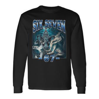 67 Alpha Wolf Meme Six Seven Humor Long Sleeve T-Shirt - Thegiftio UK
