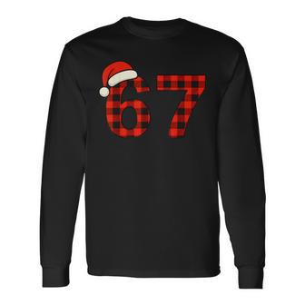 67 Christmas Six Seven Meme Brainrot Plaid Santa Boys Long Sleeve T-Shirt - Thegiftio UK