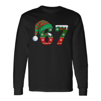 67 Christmas Six Seven Meme Brainrot Santa Hat Long Sleeve T-Shirt - Thegiftio UK