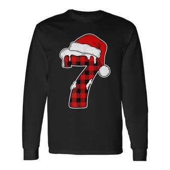 67 Christmas Pajama Six Seven Meme 7 Red Plaid Xmas Long Sleeve T-Shirt - Thegiftio UK