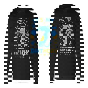 7Th Birthday Boy Blue Dog Theme Party Seven Cool 7 Year Old Long Sleeve T-Shirt - Monsterry