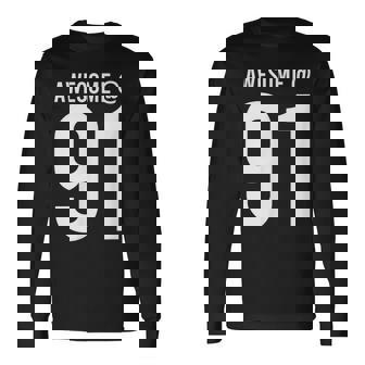 91歳で素晴らしい 面白い91歳の誕生日のお祝い。 長袖Tシャツ - Kawaiitshirt