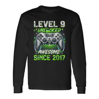 9Th Birthday Level 9 Unlocked Awesome 2017 Gamer Boys Long Sleeve T-Shirt - Seseable