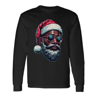 African American Christmas Pajama Xmas Afro Santa Claus Pj Long Sleeve T-Shirt | Mazezy